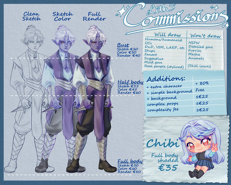 Commission price sheet